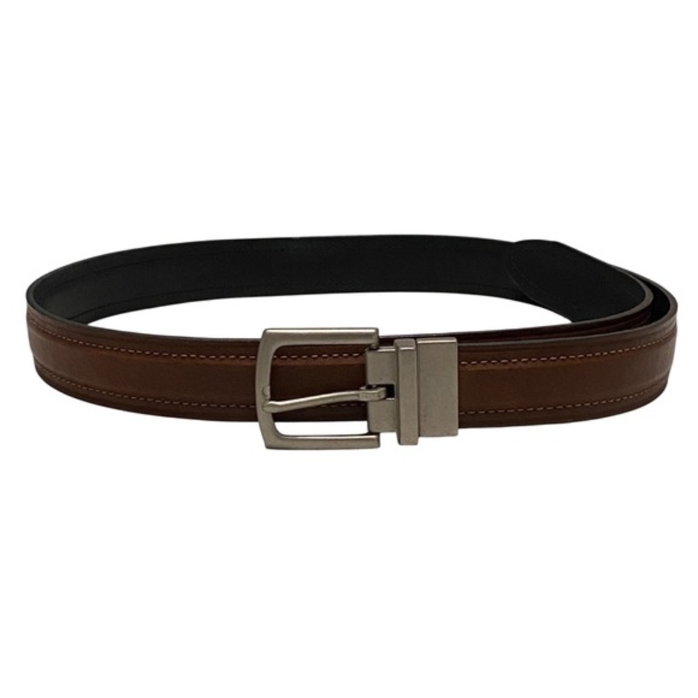 Men's Brown Leather Belt Silver Buckle Office‎ Capsule Timeless